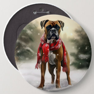 Boxerhund im Schnee Weihnachten Button