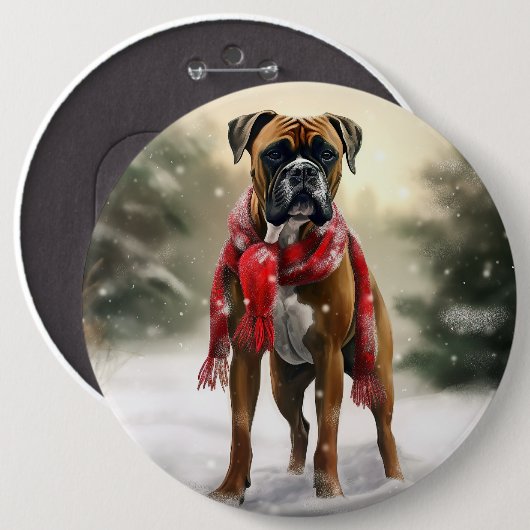 Boxerhund im Schnee Weihnachten Button (Vorne & Hinten)