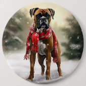 Boxerhund im Schnee Weihnachten Button (Vorderseite)