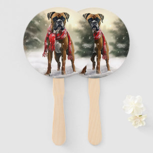 Boxerhund im Schnee Weihnachten Fächer