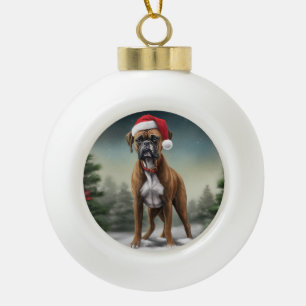 Boxerhund im Schnee Weihnachten  Keramik Kugel-Ornament