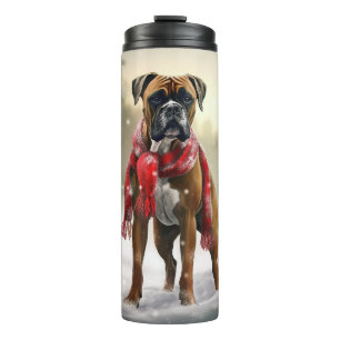 Boxerhund im Schnee Weihnachten Thermosbecher