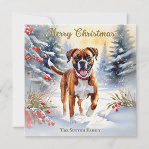 Boxerhund in Schnee Szene Frohe Weihnachten