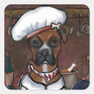 BOXERHUND KOCHEN QUADRATISCHER AUFKLEBER