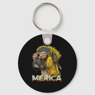 Boxerhund - lustiger 4. Juli amerikanische Flagge  Schlüsselanhänger