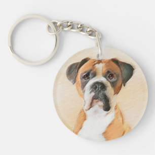 Boxerhund-Malerei unbeschnitten Original-Tierkunst Schlüsselanhänger