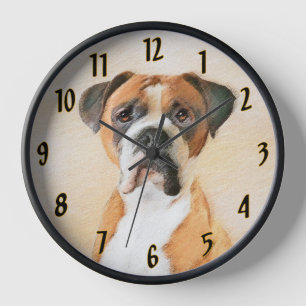 Boxerhund-Malerei unbeschnitten Original-Tierkunst Uhr
