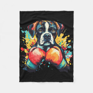 Boxerhund mit Boxhandschuhen Color Splash 1  Fleecedecke