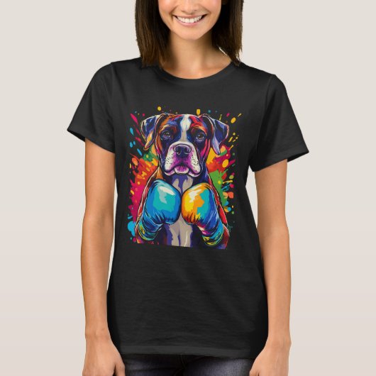Boxerhund mit Boxhandschuhen Farbsplash T-Shirt (Vorderseite)