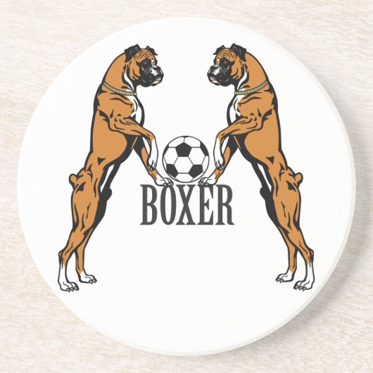 Boxerhund mit Fußball Getränkeuntersetzer (Vorne)