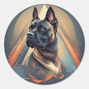 Boxerhund mit geometrischem Hintergrund Runder Aufkleber