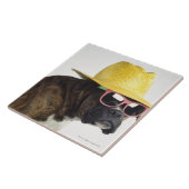 Boxerhund mit Hut und Gläsern Fliese (Seite)