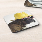 Boxerhund mit Hut und Gläsern Untersetzer (Linke Seite)