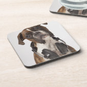 Boxerhund mit Kopfhörern Getränkeuntersetzer (Linke Seite)