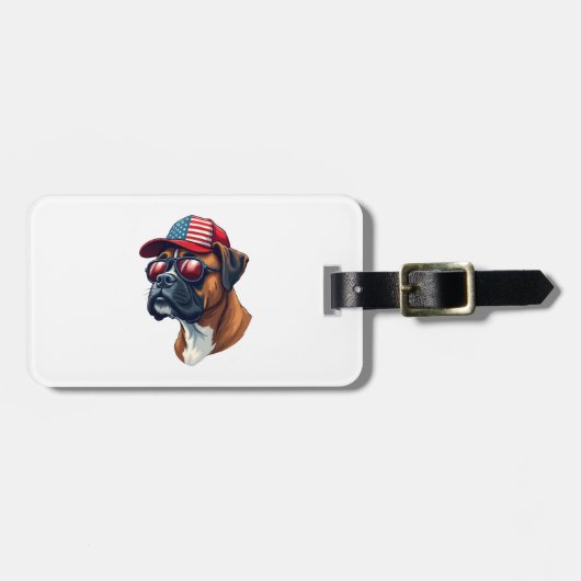 Boxerhund mit Weiß Rot Blau Gepäckanhänger (Vorderseite horizontal)