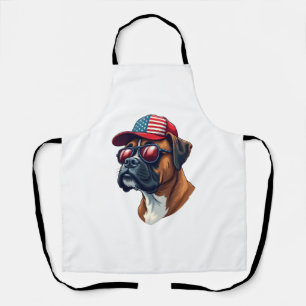Boxerhund mit Weiß Rot Blau Schürze