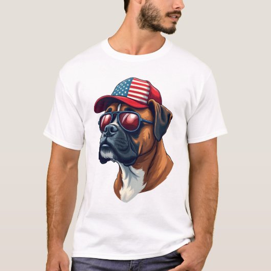 Boxerhund mit Weiß Rot Blau T-Shirt (Vorderseite)