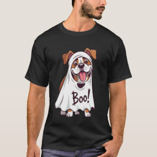 Boxerhund mit weißem Geisterkostüm Hund Halloween T-Shirt