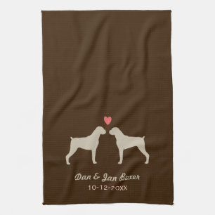 Boxerhund Silhouetten mit Herz und Text Handtuch