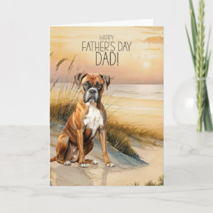 Boxerhund Sonnenuntergangsstrand Vatertag Feiertagskarte
