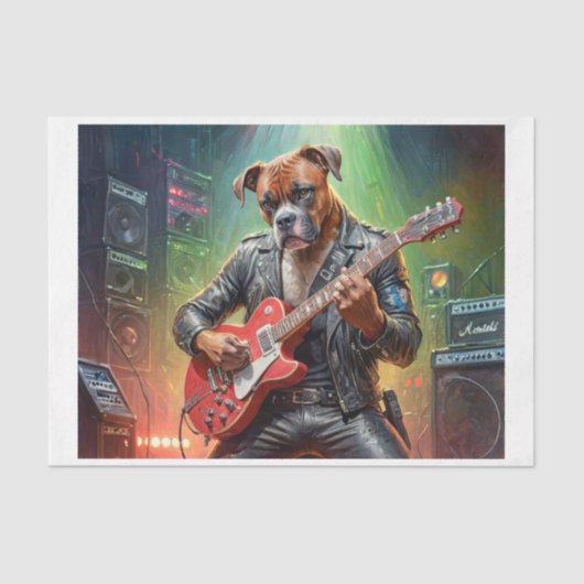 Boxerhund spielt Gitarre auf einer Bühne - Seidenpapier (Vorderseite)