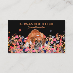 Boxerhund süßes Gesicht floral rustikaler Herbst Visitenkarte