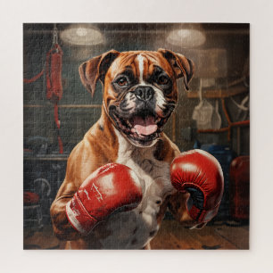 Boxerhund übt Boxen in der Turnhalle Vintage Puzzle