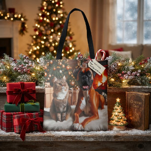 Boxerhund und Katze Weihnachten Tasche