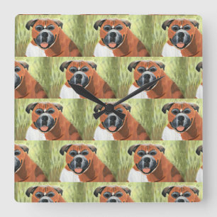Boxerhund-Wanduhr, quadratisch, 27,3 cm, Acryl Quadratische Wanduhr
