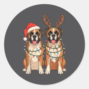 Boxerhund Weihnachten Santa Hut Rentiere Lichter P Runder Aufkleber