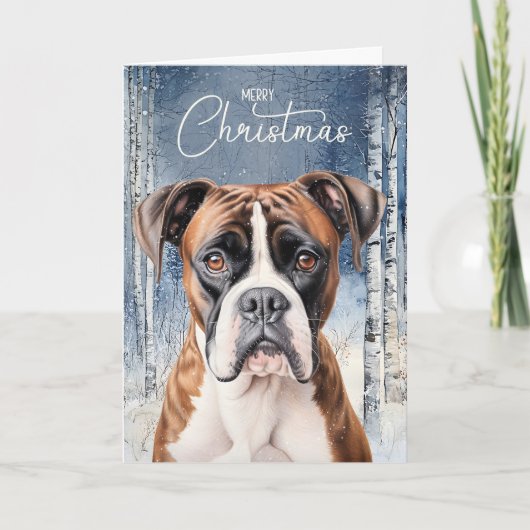Boxerhund Winter Aspen Wald Weihnachten (Vorderseite)