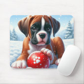 Boxerpuppchen mit rotem Ball im Winter Mousepad (Mit Mouse)
