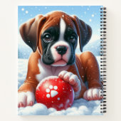 Boxerpuppchen mit rotem Ball im Winter Notizblock (Rückseite)