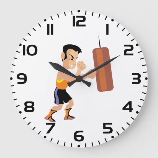Boxertraining mit Stanzbeutel Große Wanduhr (Vorderseite)