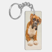 Boxerwelpe auf Elfenbeincremehintergrund Schlüsselanhänger (Vorderseite links)