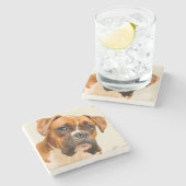 Boxerwelpe auf Elfenbeincremehintergrund Steinuntersetzer (Seitenansicht)
