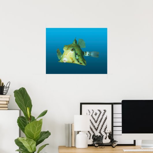 Boxfish Nah-up! Gradient-blauer Hintergrund | Poster (Heimbüro)