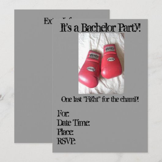 Boxhandschuh BACHELOR Party Einladungen (Vorne/Hinten)