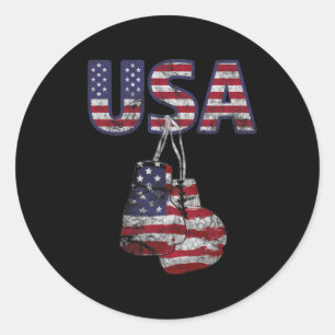 Boxhandschuhe Amerikanische Flagge T-Shirt für Dam Runder Aufkleber