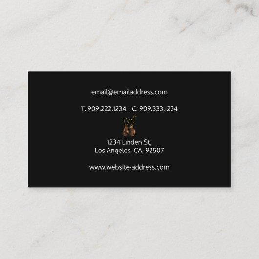 Boxhandschuhe mit Visitenkarte (Rückseite)