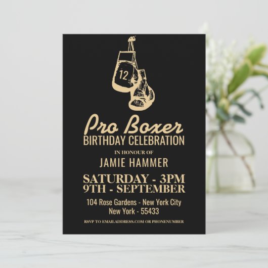 Boxhandschuhe Silhouette Geburtstagsparty Einladung (Stehend Vorderseite)
