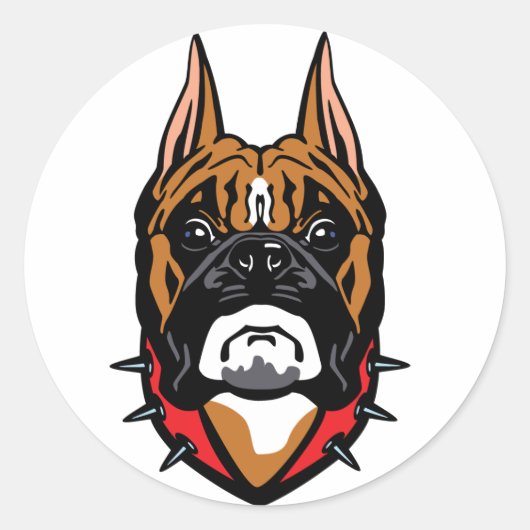Boxhundekopf Runder Aufkleber (Vorderseite)
