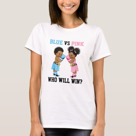 Boxing Babies Boy Girl Gender Reveal Blau oder Ros T-Shirt (Vorderseite)
