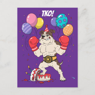 Boxing Bulldog TKO Geburtstagsabschied Kunst Postkarte