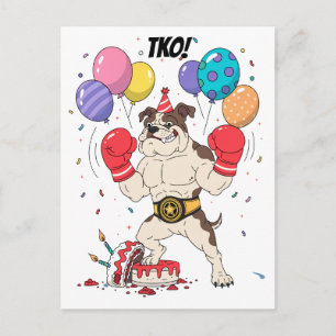 Boxing Bulldog TKO Geburtstagsabschied Kunst Postkarte
