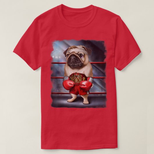 Boxing Champion Pug Dog Fighter  T-Shirt (Design vorne)