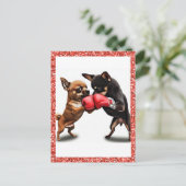 Boxing Chihuahuas Art Postkarte (Stehend Vorderseite)