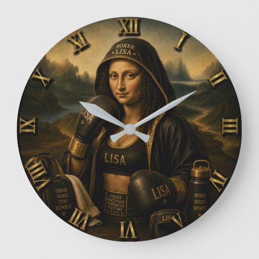 Boxing Funny Mona Lisa Große Wanduhr (Vorderseite)