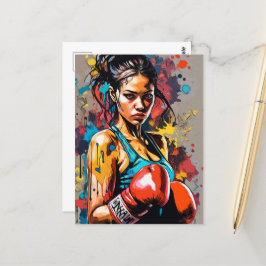 Boxing Girl Modern Fighter Martial Arts Portrait Postkarte