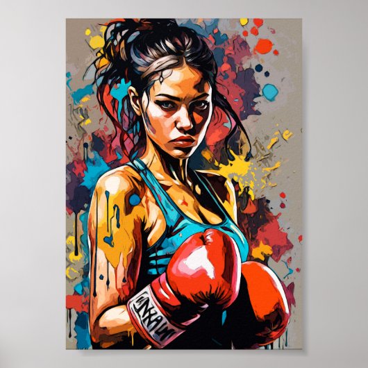 Boxing Girl Pop Art Fighter Martial Arts Portrait Poster (Vorne)